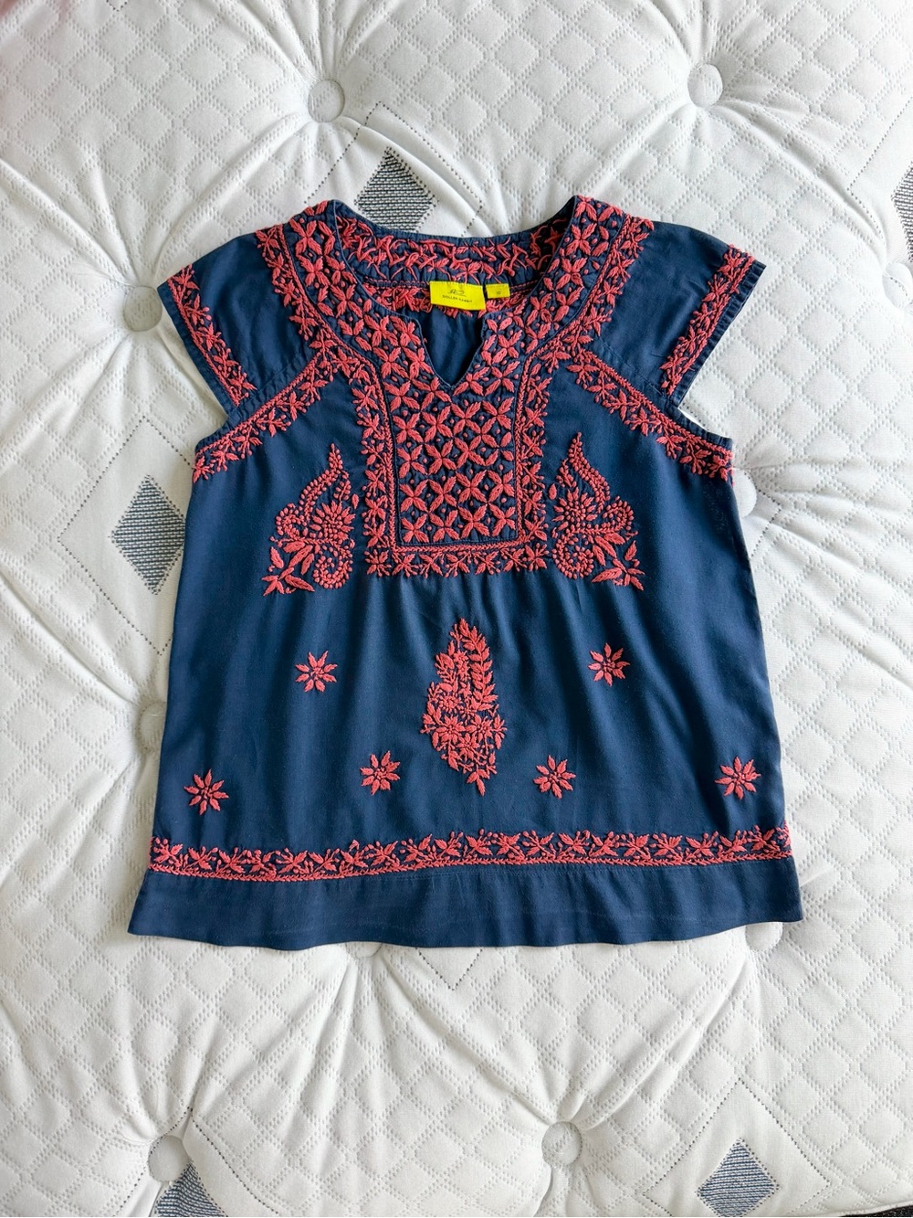 ROLLER RABBIT Girls Navy/Coral Faith Top 10Y Embroidered Floral